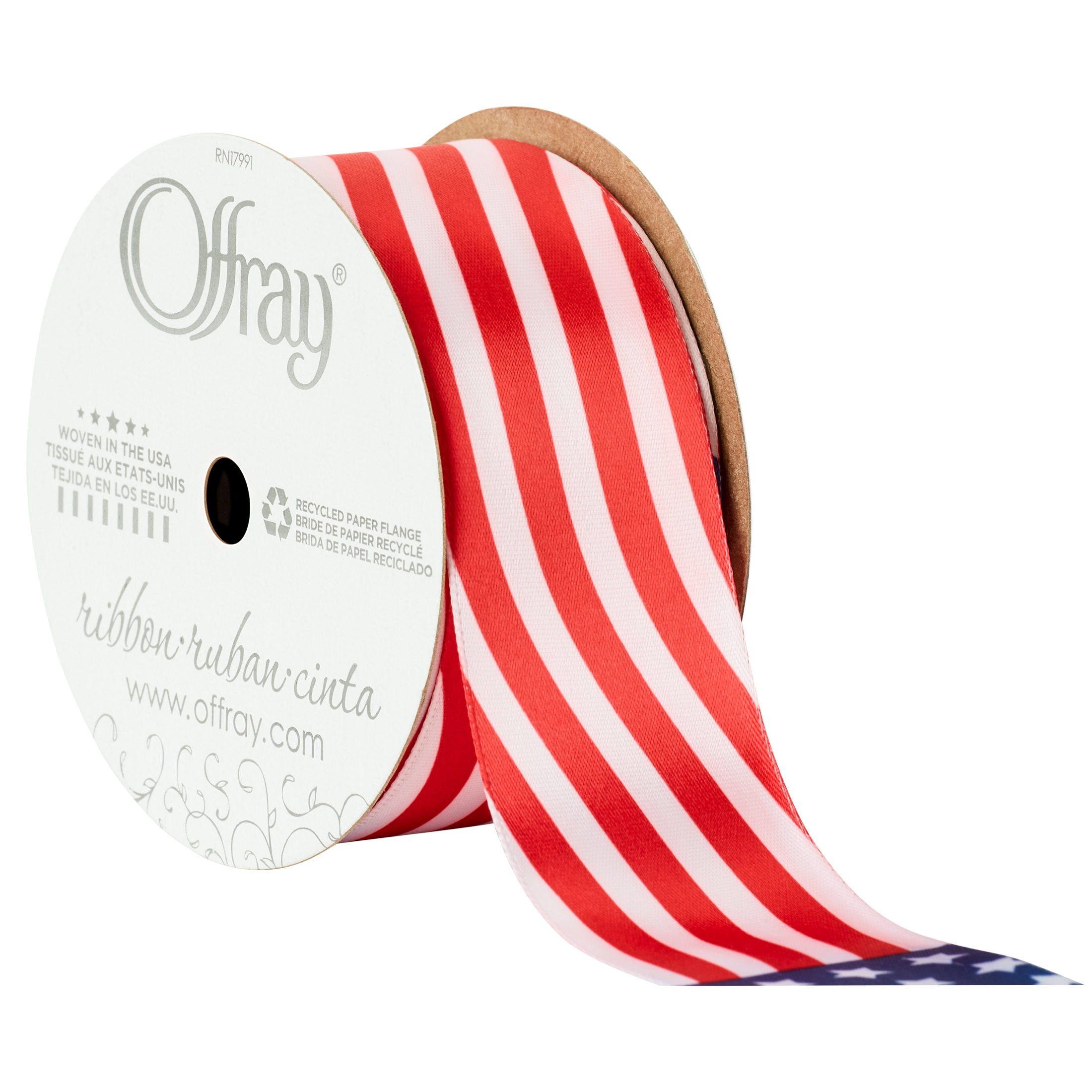 Offray Ribbon, Red White Blue 1 1/2 inch American Flag Satin Ribbon for Sewing, Crafts, and Gifting, 9 feet, 1 Each